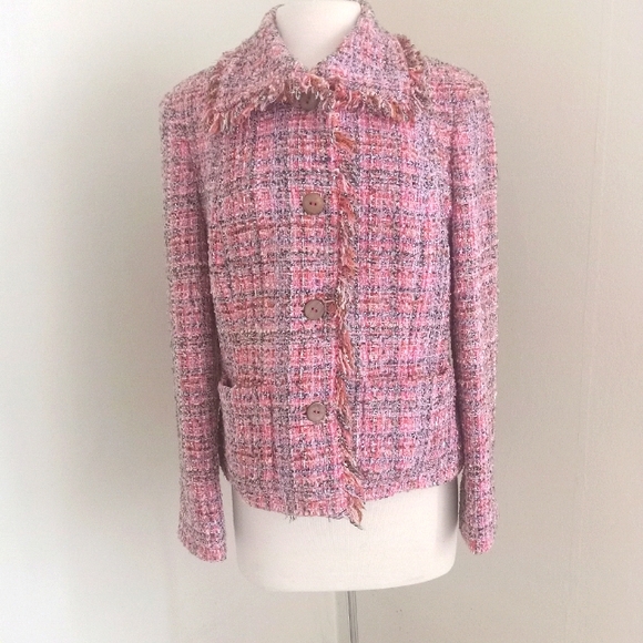 Jones New York Size 14 Petite Pink Tweed Jacket - Picture 1 of 9